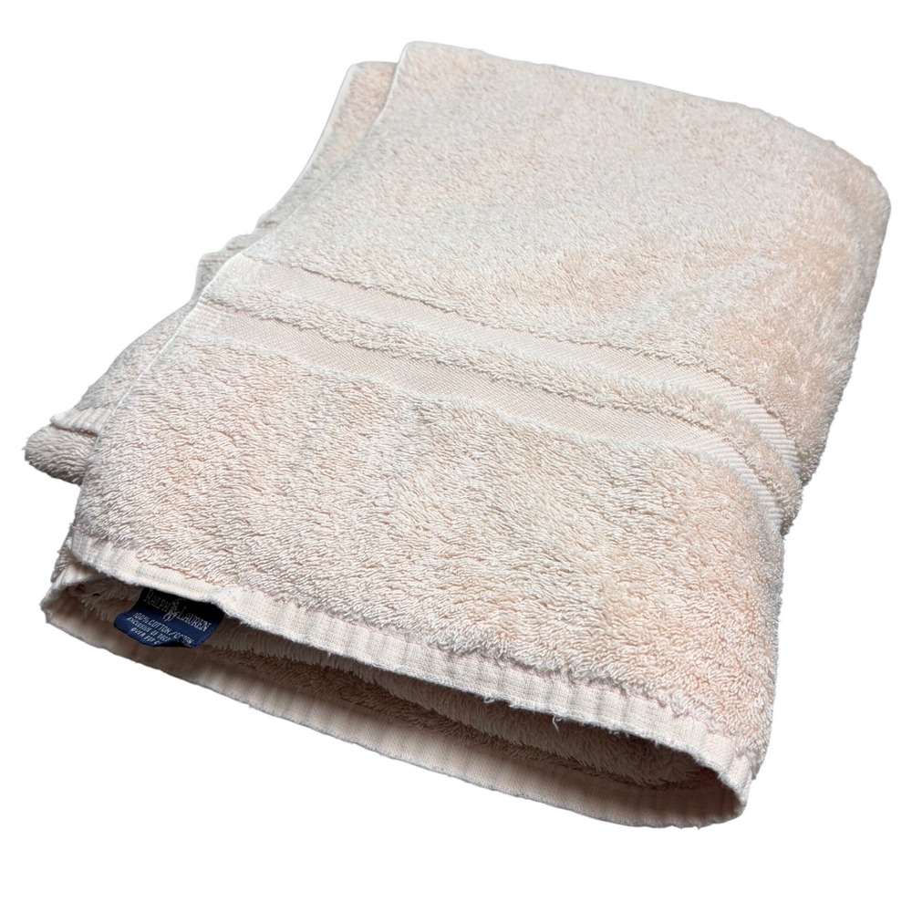 Ralph Lauren Peach Pink Cotton Bath Towel | 28x52 USA Dobby Border Terry Cloth